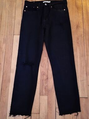 Levi's Wedgie Straight Jeans 27x27 Black Distressed High Rise Button Fly